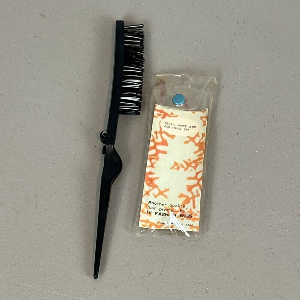 Vintage Folding Hair Brush Travel Pocket Size by Hi Fashion Wigs Hong Kong